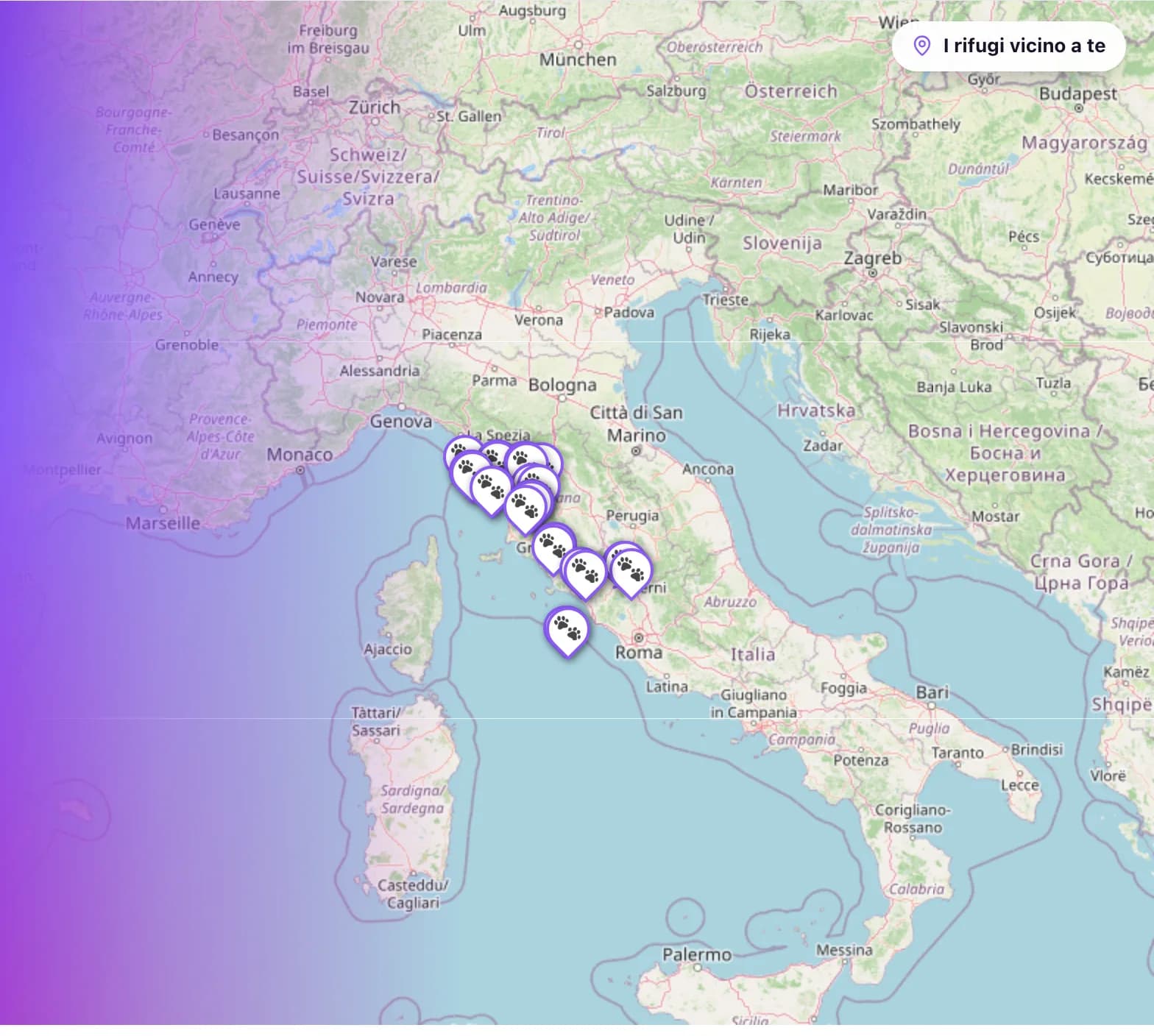 Mappa dei rifugi in Italia